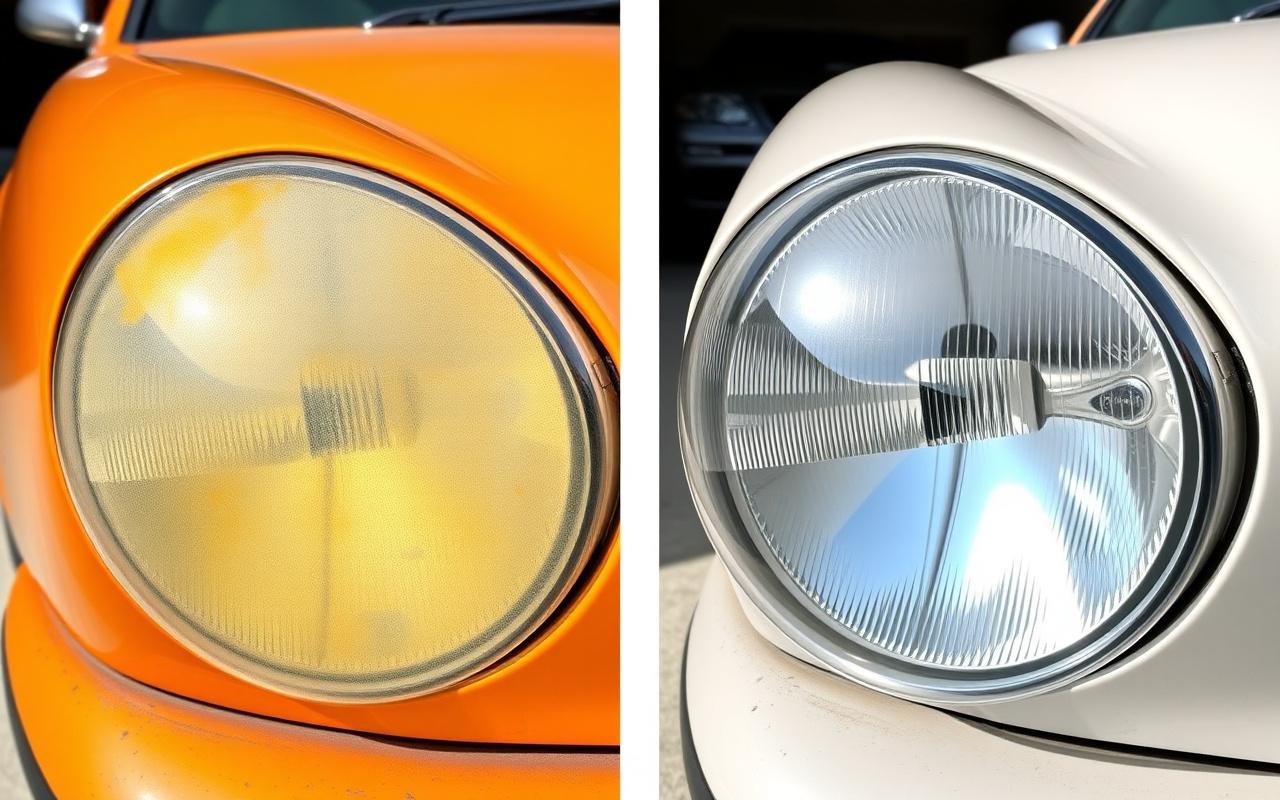 Yellow oxidised headlamp restored to crystal clear